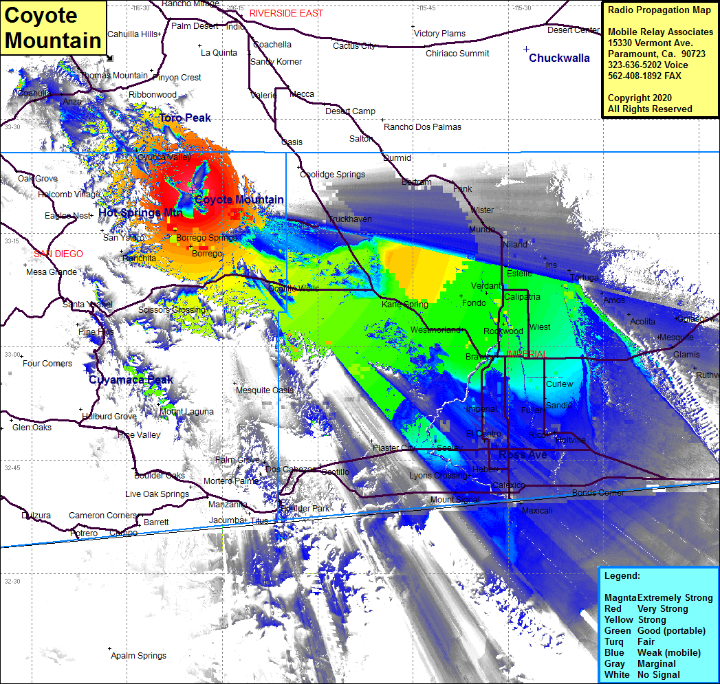 heat map radio coverage Coyote Mountain